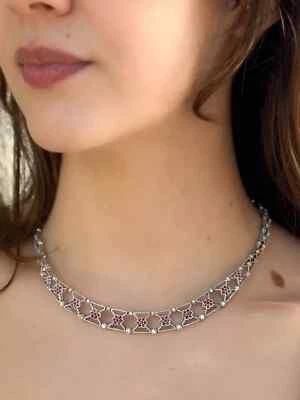 Collar Tenis Estilo Art Deco 9 Ct Redondo Rubí Simulado Chapado en Oro Blanco 14k Foto 1 de 4