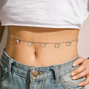 Boho Butterfly Waist Body Chain Silver Butterfly Charms Belly Chain Sexy Bikini - Picture 1 of 7