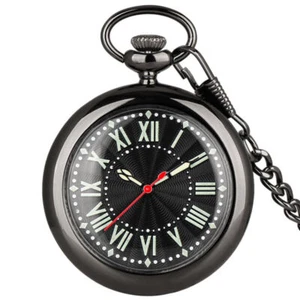 Quartz Pocket Watch Luminous Dial with Pendant Chain Xmas Black/Bronze Gifts - Picture 1 of 14