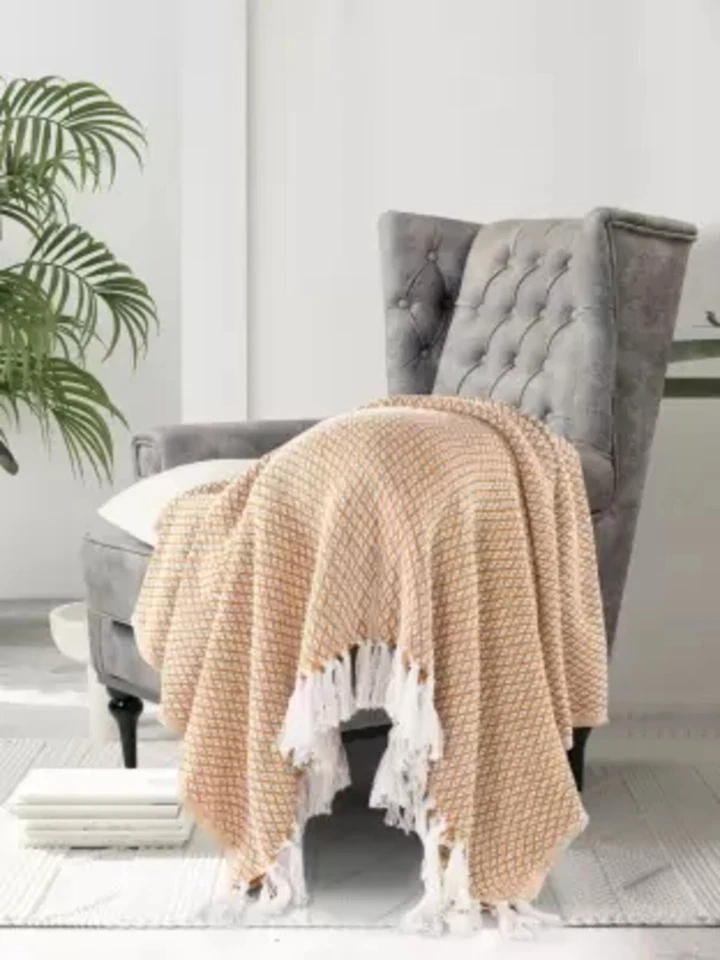 Indian Handloom Floral Print 100% Cotton Large Sofa Couch Throws Bedding Blanket - Image 1 of 4