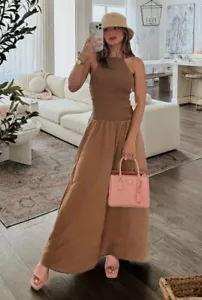 Zara Midi Flowing Halter Dress Brown XS S M L Small Medium Large 3093/796 New - Picture 1 of 24