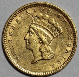 1857 Gold United States - Type 3 - Princess Head $1 Dollar Coin - Picture 1 of 9