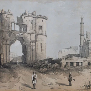 India Clock Tower Gateway Lucknow vista histórica litografía en color siglo XIX - Imagen 1 de 4