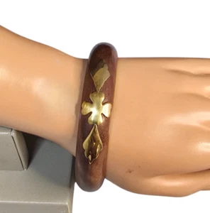 Stephan & Co Women's Trendy Brown Wood Brass Thin Bangle Bracelet NWT - Picture 1 of 5