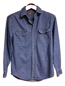Herren Small Wrangler Langarm geknöpft Denim blau Jeanshemd - Bild 1 von 4