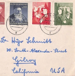 GERMANY Cover 1953 YOUTH HOSTELS Set HIKERS 30pf DUNANT Rhine Fruit Labels YQ235 - Picture 1 of 12