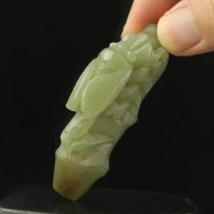 China Natural hetian Jade Hand Carved Statue cicada bamboo pendant g - Picture 1 of 7