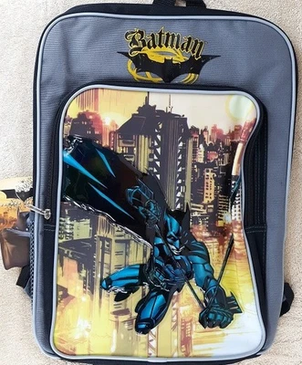 BATMAN Backpack NEW Full Size Canvas Book Bag NWT 15"x12" Batman Begins Flying - Image 1 of 4