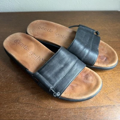 Gentle Souls Slide Sandal Womens Sz 6 M Black Leather Slip On Comfort - Image 1 of 4