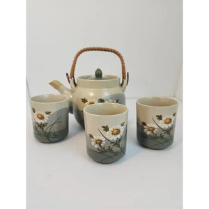Otagiri Vintage Japanisches Teeservice 3 Tassen Gänseblümchen Blumen Steinzeug Bambusgriff - Bild 1 von 16