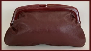 Pochette/borsa vintage MANTESSA made in Italy in pelle con manico in bachelite - Borgogna - Foto 1 di 7