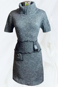 Grifflin Paris Y2K Vintage Mohair Dress Short Sleeve Leather Belt Stretchy - Picture 1 of 6