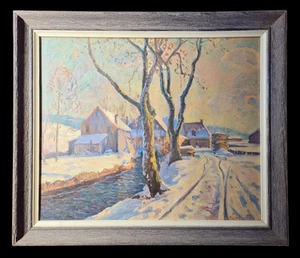 Impresión de pintura de paisaje impresionista de invierno William S Horton 1922 enmarcada grande - Imagen 1 de 9