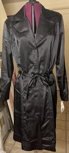 Donna Rae Damen Satin Schwarz Trenchcoat Größe XL Neu mit Etikett New Old Stock - Bild 1 von 5