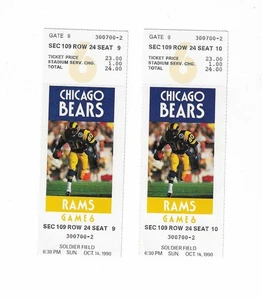 Boletos de fútbol americano Chicago Bears vs Los Angeles Rams sin usar del 14/10/1990 - Imagen 1 de 2