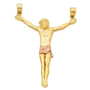 14K Solid Yellow and Rose gold 2 tone Crucifix Cross Religious Pendant 4.7 gr - Picture 1 of 1