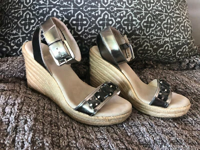Michael Kors Jeweled Silver Metallic Strap Espadrille Wedge Sandal Sz 7.5 M - Image 1 of 2