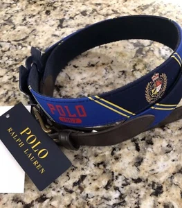 NWT-POLO RALPH LAUREN Men’s Crest & “POLO 1967” Navy/Blue Needlepoint Belt - Lg - Picture 1 of 9