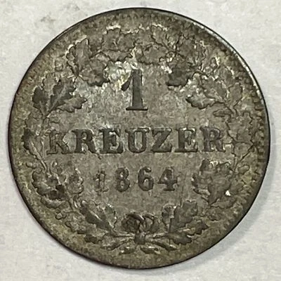 1864 Bavaria German States 1 Kreuzer Near Almost Uncirculated XF Coin #19783 - Image 1 of 3