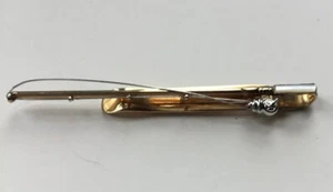 Swank 50’s Tie Bar Gold Tone Fishing Pole Fly Rod Complete Line MOP Handle - Picture 1 of 9