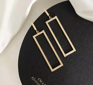Women's Fashion Jewelry Gold Geometric Rectangle Hoop Earrings 345 - Picture 1 of 6