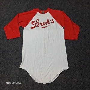 Vintage Stroh's Beer Shirt Men Size Medium Extra Long Red White 3/4 JerZees - Picture 1 of 6