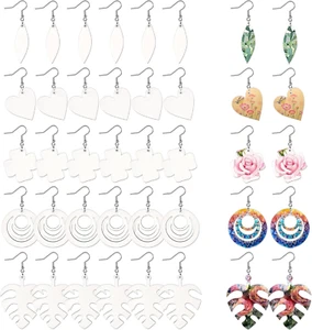 30Pcs Sublimation Blank Products Sublimation Earrings Bulk with Earring Hooks an - Picture 1 of 12