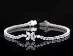 IGI Certified 4.43CT Lab Grown Diamond Floral Tennis Bracelet for Women's Silver - Picture 1 of 9