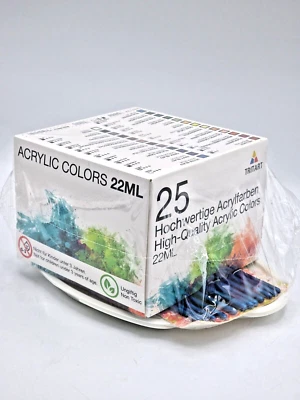 TRITART Acryl-Farben-Set mit 12 Pinsel und 2 Mischpaletten Hochpigmentiert 25x22ml Tuben