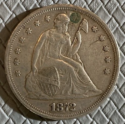 U.S. 1872 SEATED LIBERTY SILVER DOLLAR PLUGGED XF - Image 1 of 2