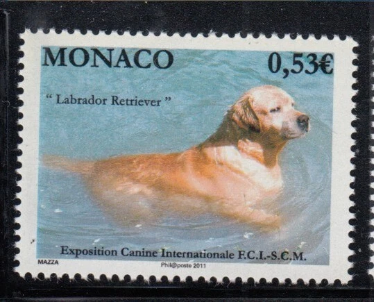 Sello MONACO Labrador Retriever, Exposición Canina Internacional MNH Foto 1 de 1