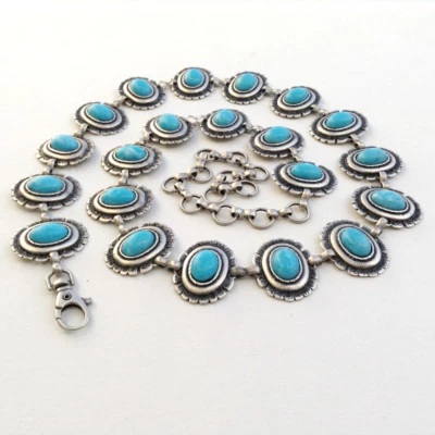 Women's Navajo Style Antique Silver & Turquoise Concho Belt S/M/L- MADE IN ITALY - Image 1 of 4