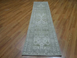 Colorful Turkish oushak hand knotted wool Transitional Design 2.4x9 Rug Runner - Picture 1 of 14