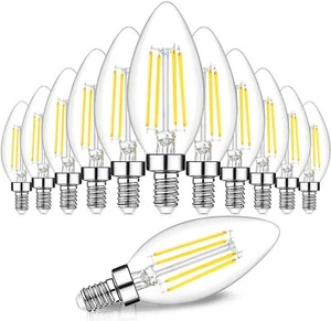 12X E12 LED Candelabra Bulbs 60W Equivalent Filament Vintage Light Non-Dimmable - Picture 1 of 7