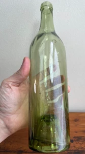 ANTIQUE 1800s Light GREEN WINE BOTTLE WITH A 2" DEEP PUNT ON THE BOTTOM - Picture 1 of 14