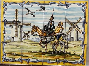 Mural Hand Painted Don Quixote and Sancho 12 tiles 6" Spanish ceramic Talavera - Picture 1 of 8