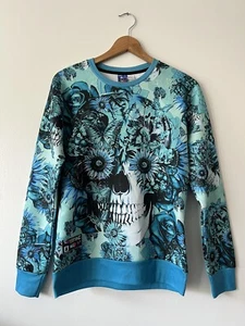 Herren 1991 INC blau Totenkopf Schmetterling Druck Langarm Sweatshirt Erwachsene Größe S/M - Bild 1 von 7