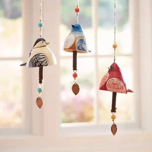 Hand Painted Resin Hanging Bird Song Bell Bird Wind Chime For Wall Window Door - Picture 1 of 12
