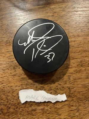 MARK PARRISH NY ISLANDERS AUTOGRAPHED BLACK HOCKEY PUCK  - Image 1 of 2