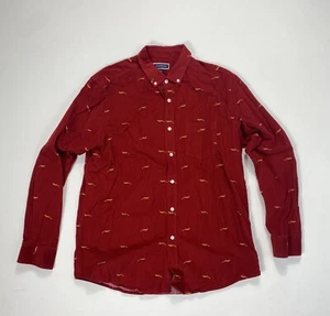 Club Room Mens Large Corduroy Button Shirt Fox Print Casual Red Modern Outdoors - Picture 1 of 8