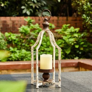 16.5"h Farmhouse White Metal Lanterns Decorative Hanging Candle Lanterns Small W - Picture 1 of 9
