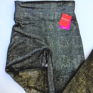 Spanx Velvet Leggings Black Gold Metallic Shine Shimmer High Rise Stretch 20188R - Picture 1 of 24
