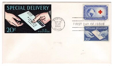 E20 Special Delivery 1954 First Day Cover - Knoble Hand-colored - Image 1 of 2
