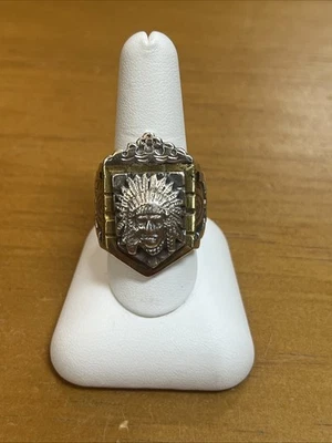 Brass & Sterling Silver Crown Aztec Indian Chief Mexican Biker Ring Sz 10 - Image 1 of 4