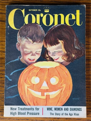 CORONET MAGAZINE OCOTBER 1953 HALLOWEEN COVER Jack O' Lantern Children Boy Girl Foto 1 de 4