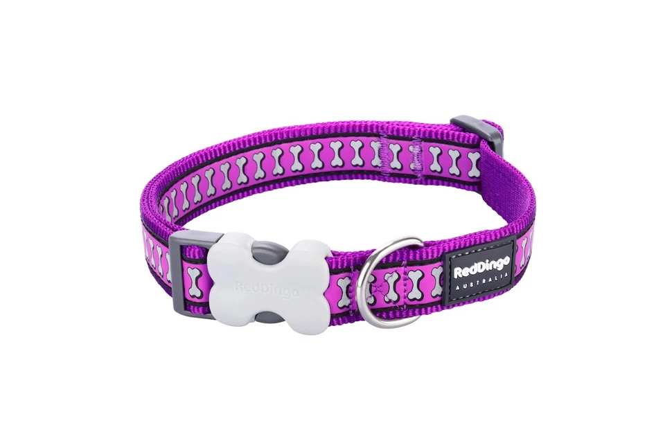 Red Dingo Reflective Collar - Purple Bones  Design - Image 1 of 2