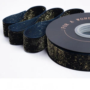 2.5cm Gold Silver Sparkle Glitter Velvet Ribbon Xmas Gift Decor 4.5M Reel - Picture 1 of 38
