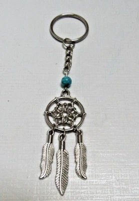 Chaveiro e contas turquesa NATIVE AMERICAN 4" METAL TOM PRATA APANHADOR DE SONHOS - Imagem 1 de 3