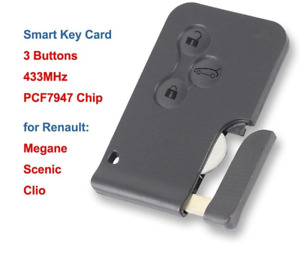 Smart Remote Key Card 3 Buttons 433MHz PCF7947 for Renault Megane Scenic Clio