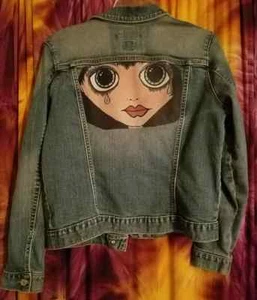 EINZIGARTIGE Künstler Jeansjacke Orig Design Kunst BIG Eyes ART inspiriert GAP L Large - Bild 1 von 2